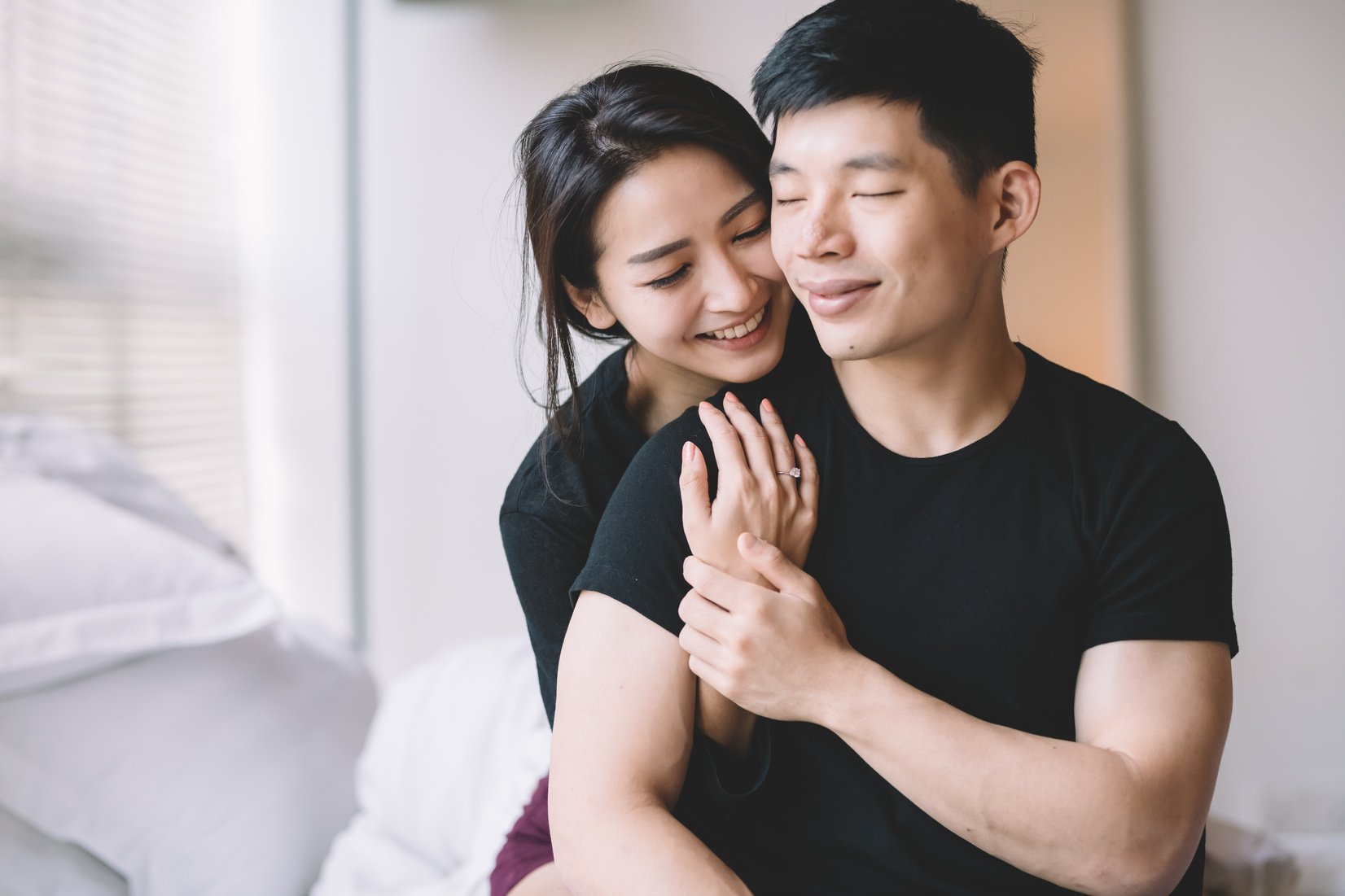 asian chinese couple hugging and bonding time